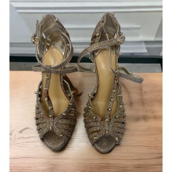 GIANNI Bini Gold Spike Stud Platform Caged Heels Size 8.5 M - Picture 1 of 11
